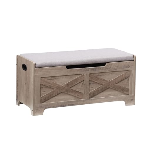 GAOMON Storage Chest, Storage Bench with Safety Hinge, Barn Style Storage Trunk, Wooden Entryway Bench, Shoe Bench, Large Storage Chest for Entryway, Bedroom, Living Room