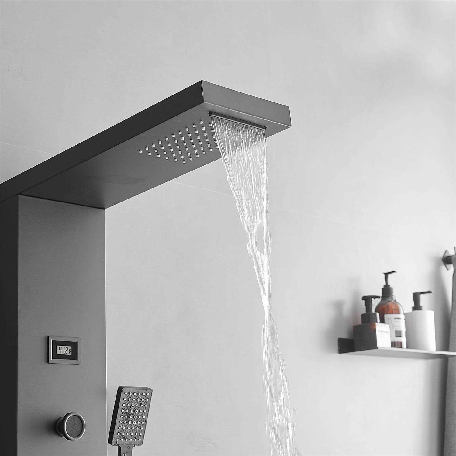 BWE YTP07 Shower Panel System Matte Black Waterfall Shower Panel System with 6-way Diverter Valve Included YTP07-Black - Shop Hardware Tools Online Store