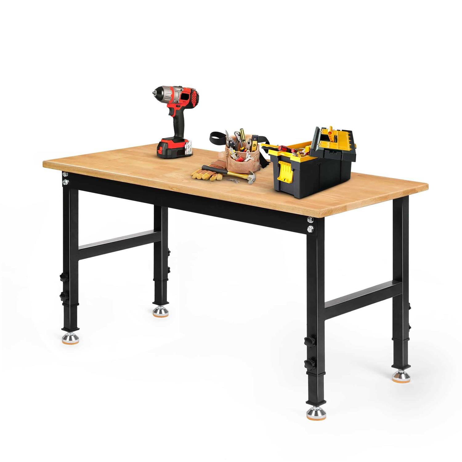Betterhood 48 Heavy-Duty Adjustable Workbench for Garage Rubber Wood Shop Table W/Rubber Pads - Shop Hardware Tools Online Store
