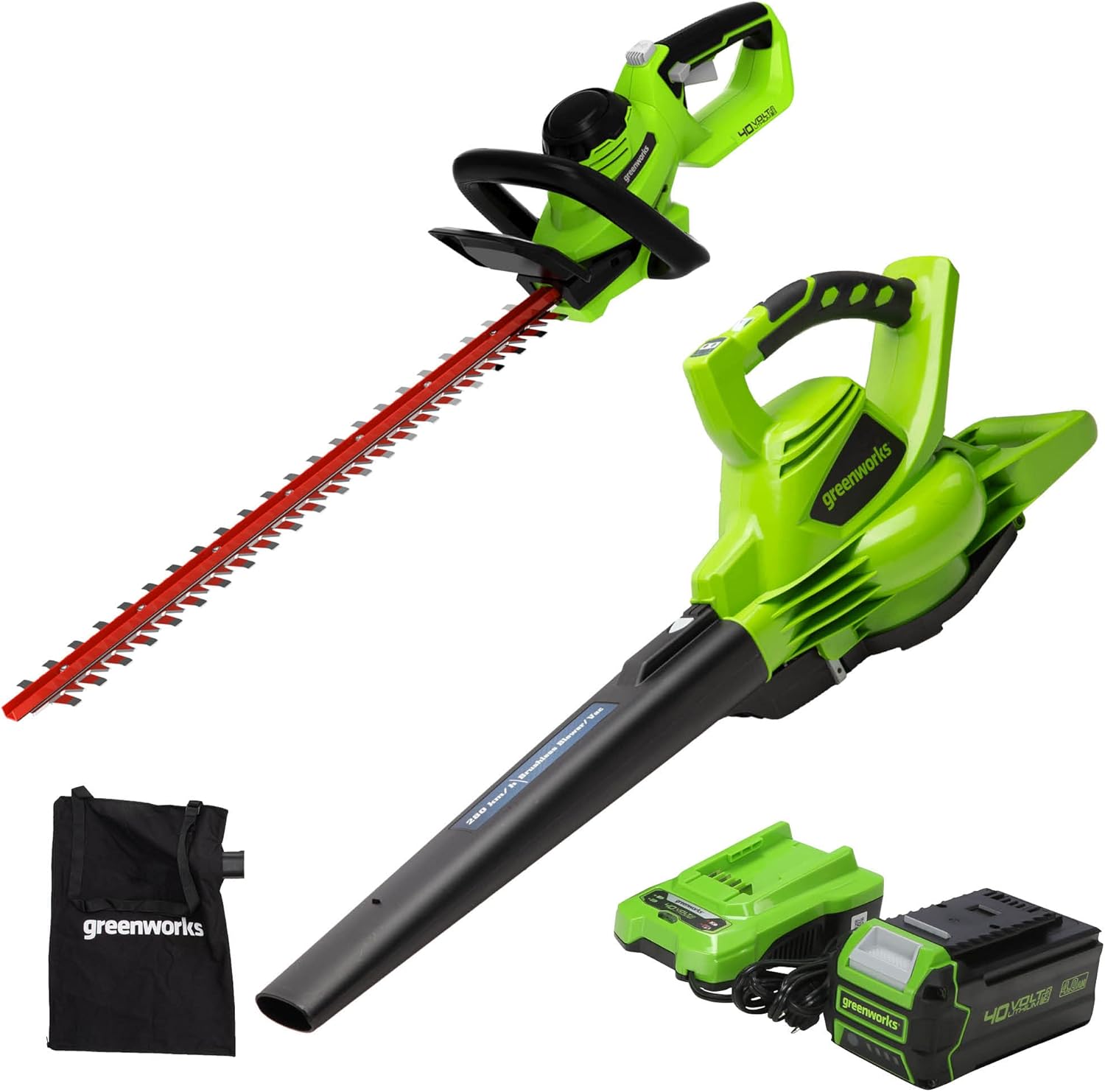 Greenworks 40V (185 MPH / 340 CFM) Brushless Cordless Blower / Vacuum, 4.0Ah Battery and Charger Included