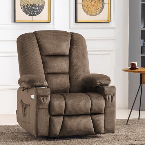 MCombo Small Power Lift Recliner Chair with Massage and Heat for Petite People, Cup Holders, USB Ports, Side Pockets, Fabric 7569 (Small-Regular, Brown)