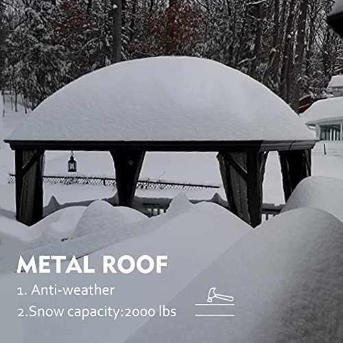 Kozyard Caesar 10'x10' Hardtop Gazebo - Permanent Metal Pavilion with Netting and Shaded Curtains for Patio, Backyard, and Deck - Galvanized Steel Outdoor Aluminum Canopy, Double Roof Gazebo (Grey)