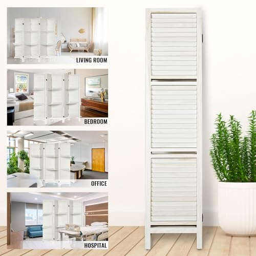 Room Divider with Shelves, Privacy Screen, Room Dividers and Folding Privacy Screens, 5 Panel Wood Temporary Wall Partition Separation Separator, Coconut