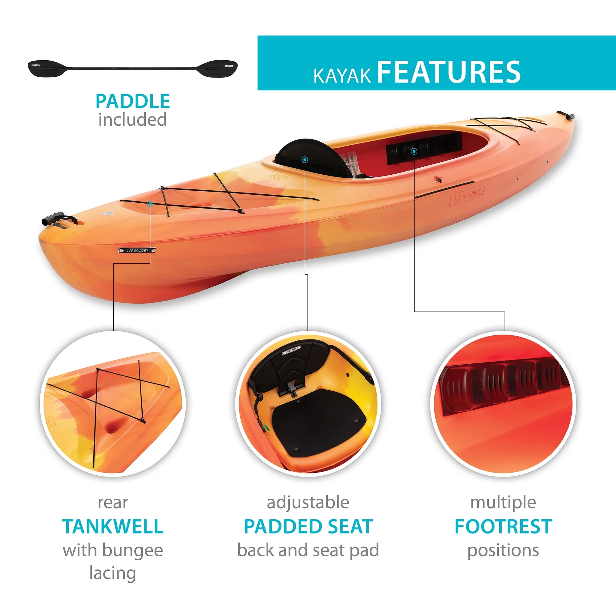 Lifetime Charger 10 ft Sit-Inside Kayak, Sunset Fusion (91056)