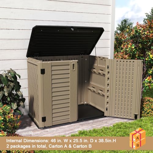 KINYING Horizontal Outdoor Storage Shed,47 Cu.ft Resin Outdoor Storage Cabinet Waterproof for Garden/Patio/Backyards