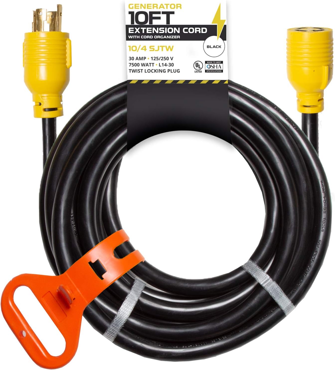30 Amp Generator Cord - L14-30 40 Ft Generator Power Cable with Organizer 10/4 SJTW, 125/250v, 7500 Watt