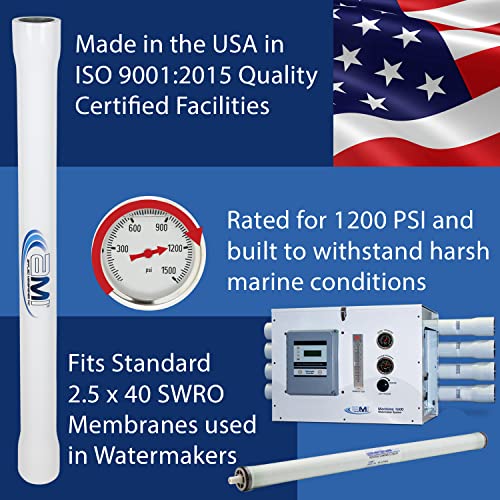 Seawater RO Membrane Housing for 2.5" x 40" SWRO Membrane | 1000 psi Fiberglass | Replacement Pressure Vessel for WaterMaker | Fits M-S2540A & SW30-2540 | PV2540A1000E