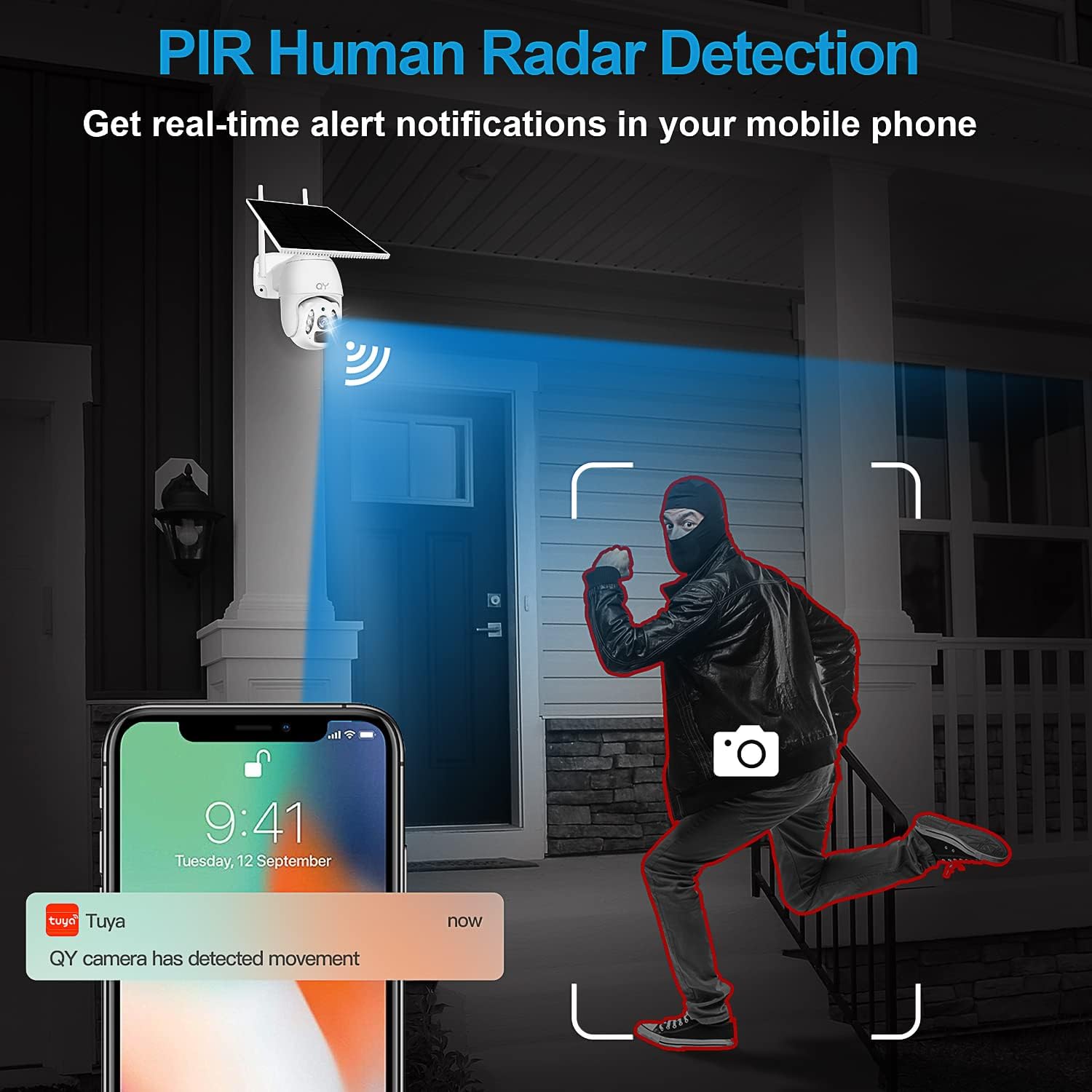 Solar Powered Security Camera, Rechargeable Battery Powered,3 MP Wireless Pan & Tilt 360° View with Motion Detection,2-Way Audio,HD Color Night Vision with Spotlight,IP67 Waterproof,Cloud/SD Storage