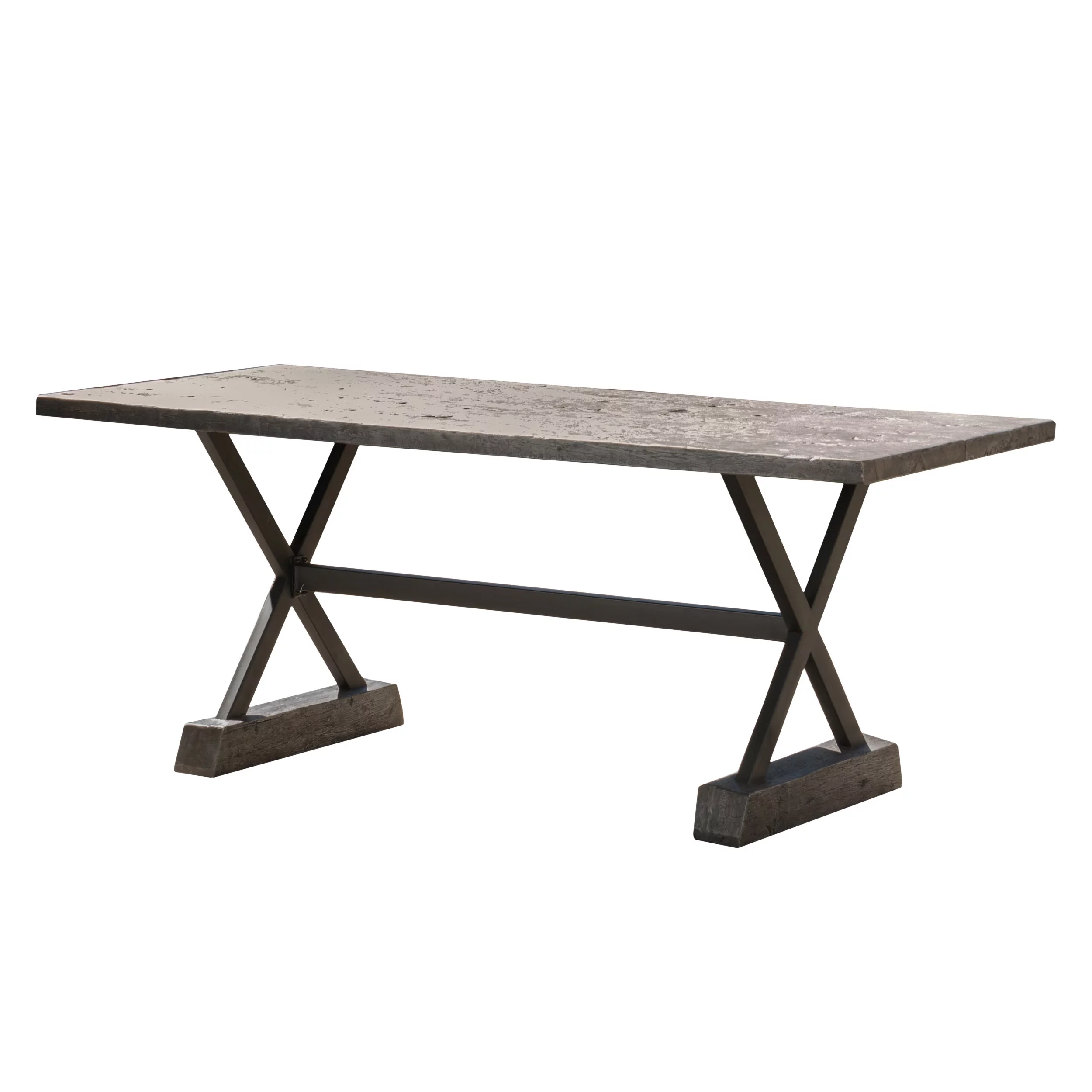 GDF Studio Kylan Outdoor Lightweight Concrete Rectangular Dining Table, Metal Frame, Brown and Black - Curated Treasures Market