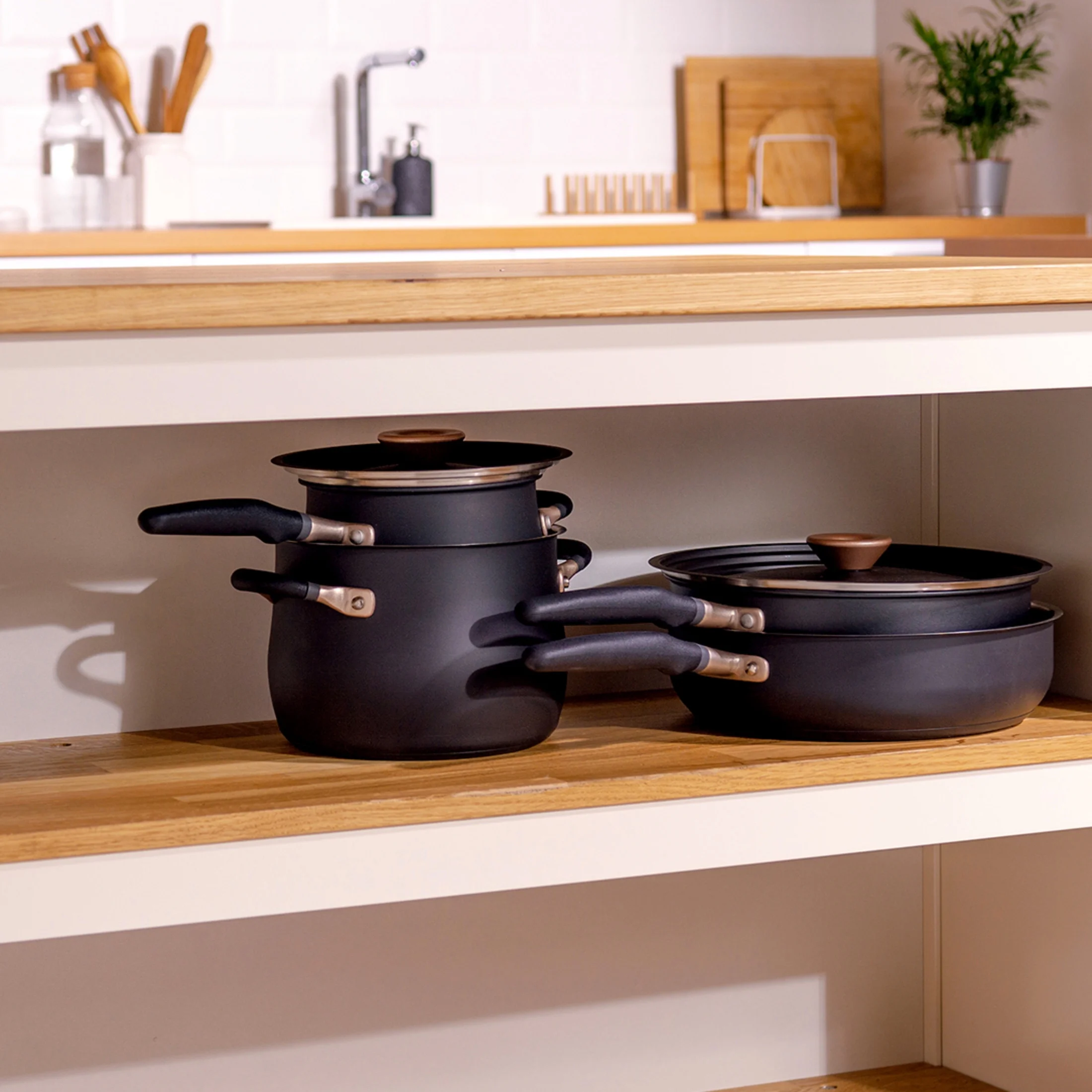 Meyer Accent 6 Piece Hard Anodized and Stainless Steel Pots and Pans Set, Matte Black