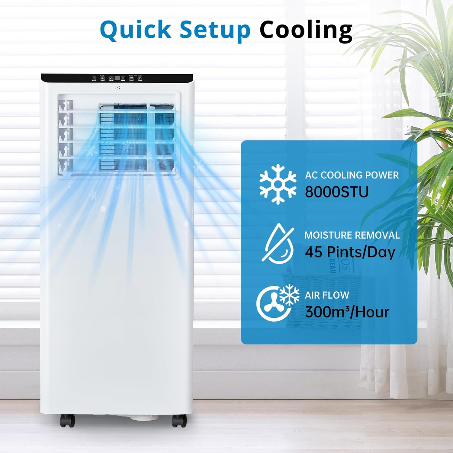 8000BTU Portable Air Conditioners, 3 IN 1 Portable AC Unit with Dehumidifier and Fan, up to 350Sq. Ft. Low Noise For Bedroom, Living Room, Office.