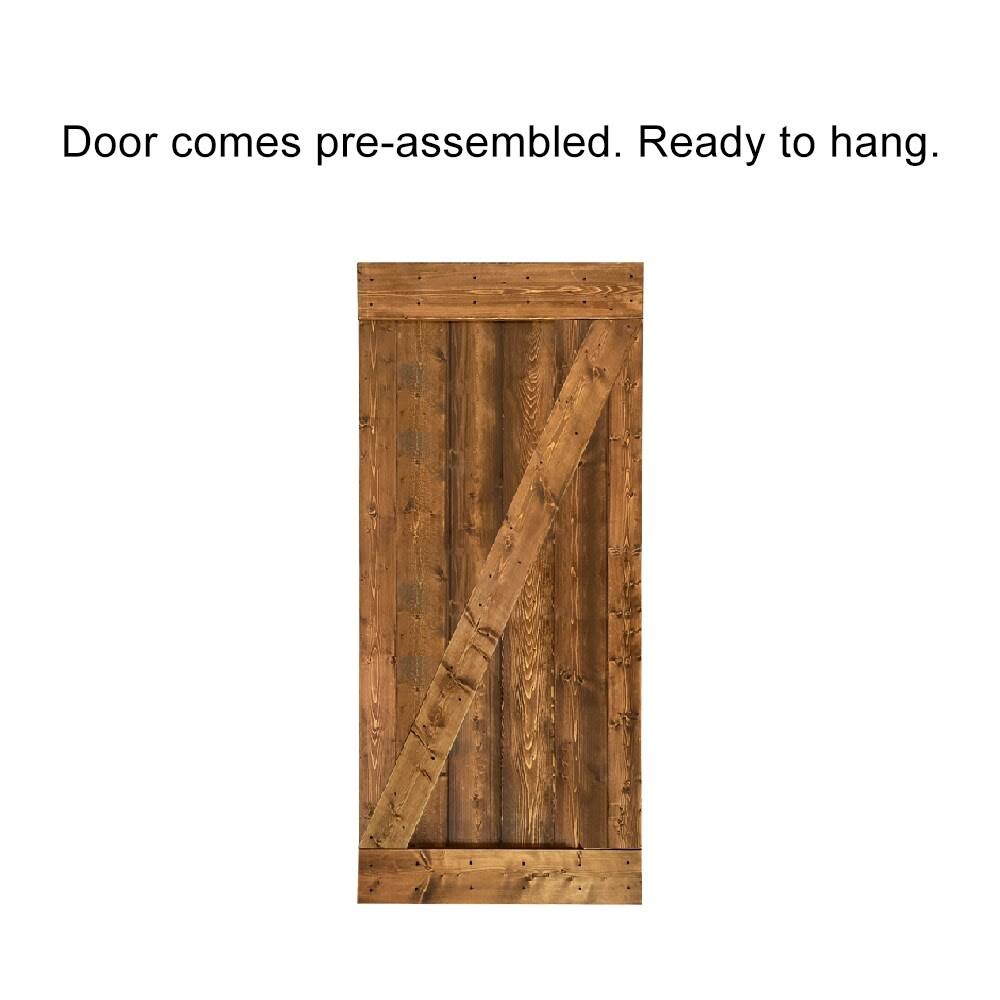 Calhome Z Bar Series 36 in. x 84 in. Pre-Assembled Red Walnut Stained Wood Interior Sliding Barn Door with Hardware Kit