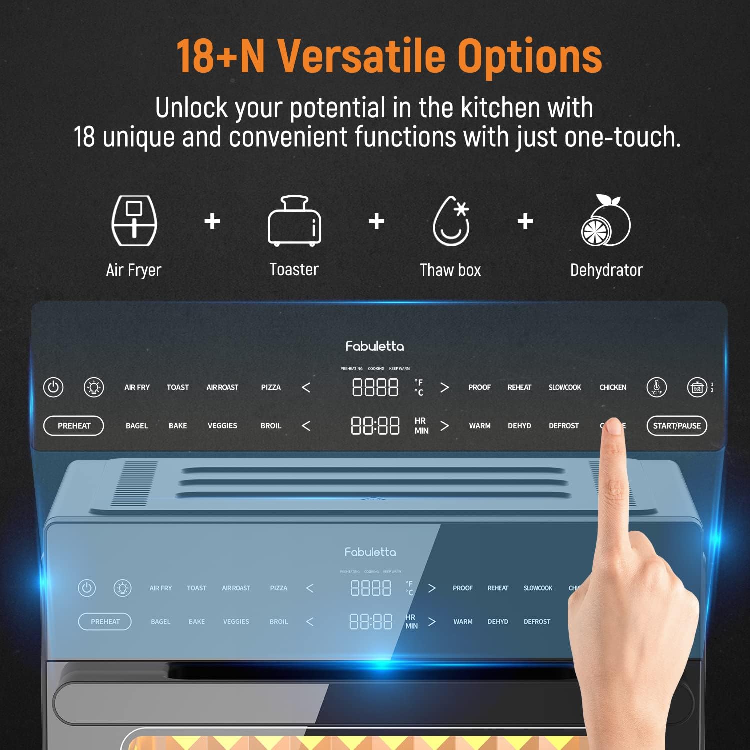 Air Fryer Toaster Oven Combo - Fabuletta 10-in-1 Countertop Convection Oven 1800W, Flip Up & Away Capability for Storage Space, Oil-Less Fit 12" Pizza, 9 Slices Toast, 5 Accessories (30L Black)