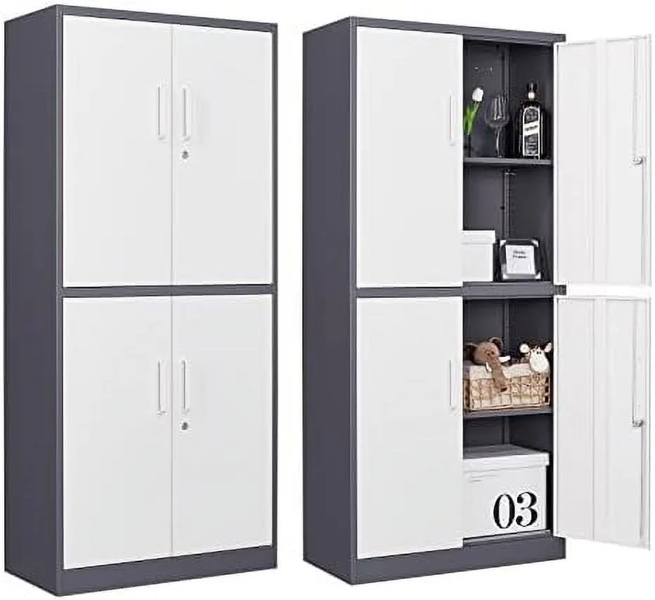 HBBOOMLIFE Metal  Cabinet with Lock 71" White Garage Cabinet with 2 Doors and 5 Adjustable Shelves  Steel Locking Cabinets Tall Tool  Cabinet  Lockable File Cabinet for Home Office  P - Curated Treasures Market