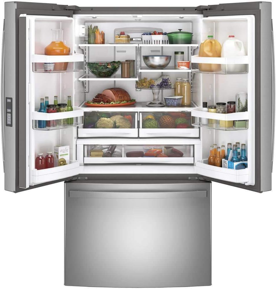 GE GNE29GYNFS 36" Freestanding French-door Refrigerator with 28.5 Cu. Ft. Capacity, TwinChill evaporators, Advanced water filtration, in Fingerprint Resistant Stainless Steel