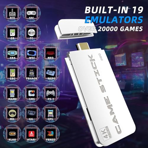 Wireless Retro Gaming Console Built-in 20000+ Classic Games Retro Game Stick,4K HDMI Output Plug & Play Video Game Console with Dual 2.4G Wireless Controllers for Christmas Birthday Gifts