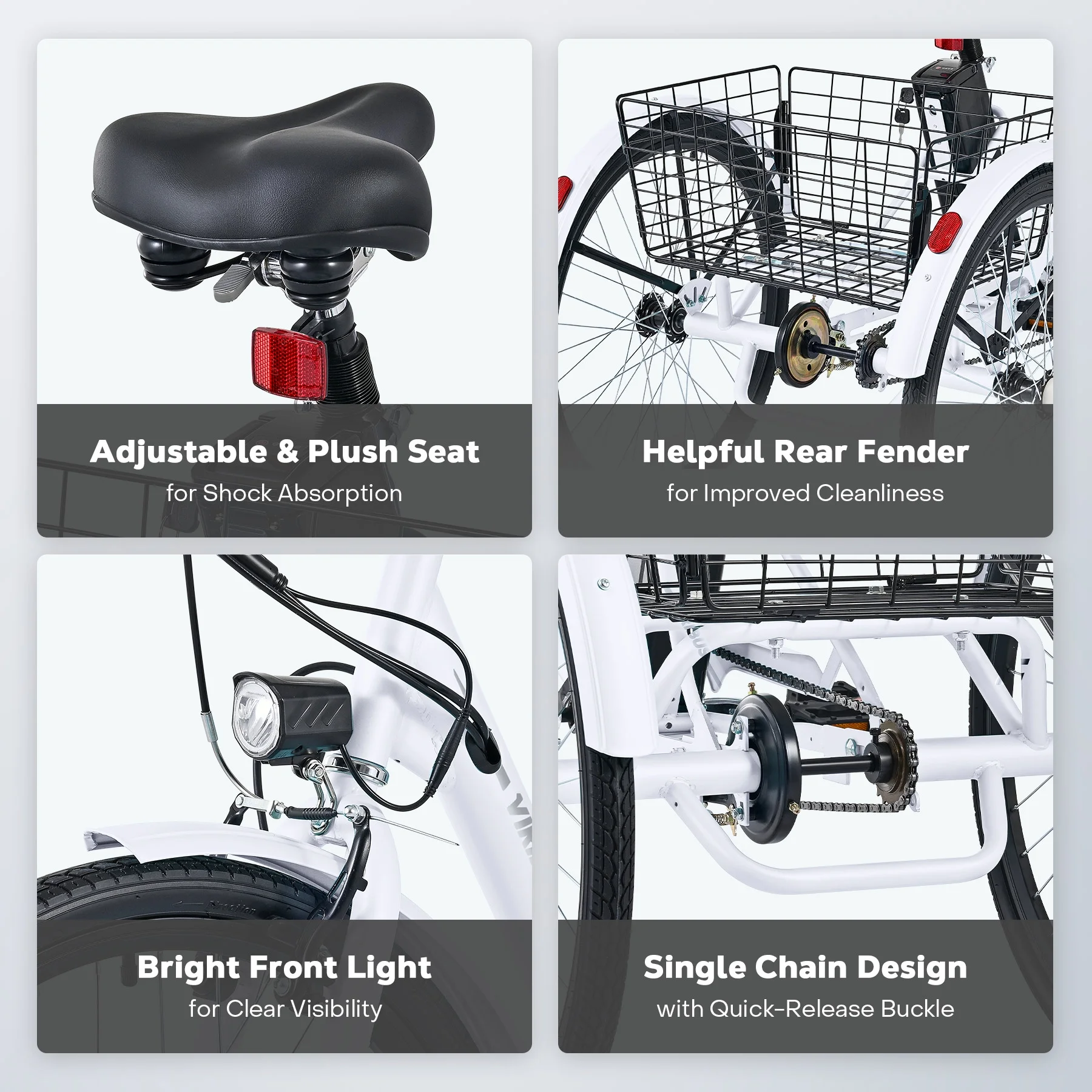 26" Adult Electric Tricycle 250W Electric Trike with 36V 13Ah Battery UL 2271 White