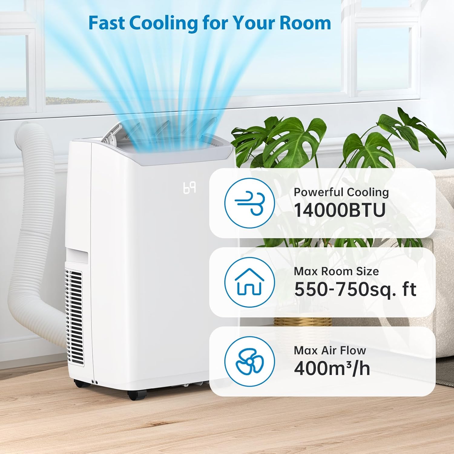 Portable Air Conditioners, 14,000 BTU Room AC Unit Portable With 4 Modes, Remote Controller,Up to 700 Sq.Ft, White