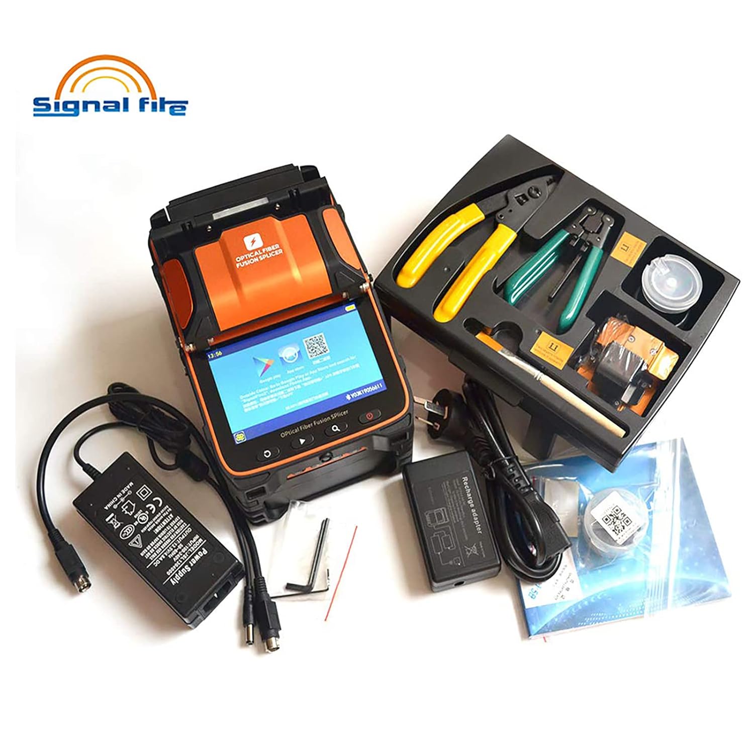 Optical Fiber Cleaver Kit, Optical Fiber Fusion Splicer, Splicing Heating Machine, Automatic Splicing Time Melting Toolbox Kit W/App Control & Red Light Detection, Splicing 5S Heating15S