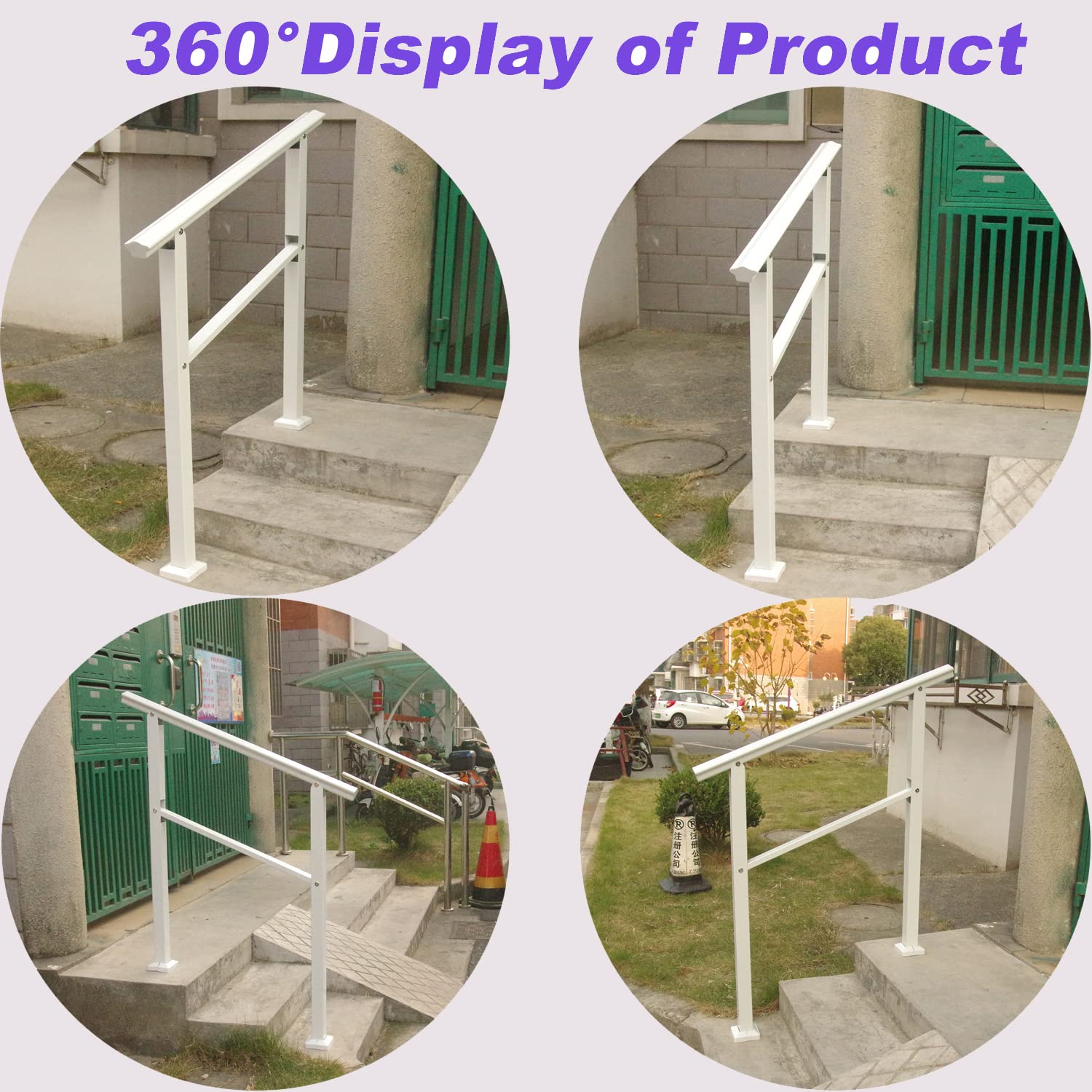 AZUIZUIF White Stair Handrail 3ft Railing 3 Steps Transitional Handrail for Patio, Balcony, Porch, Garden, Residential Building, Commercial Office Building, Hotel, Garage