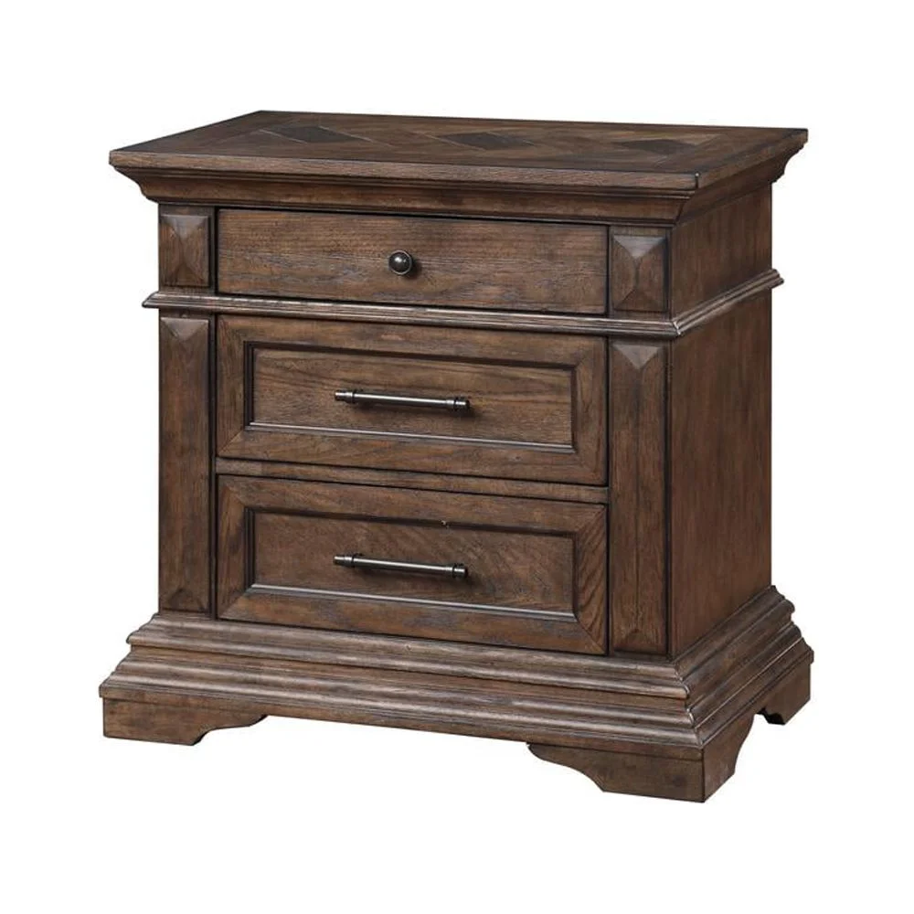 New Classic Furniture Mar Vista Solid Wood 3-Drawer Nightstand in Brushed Walnut