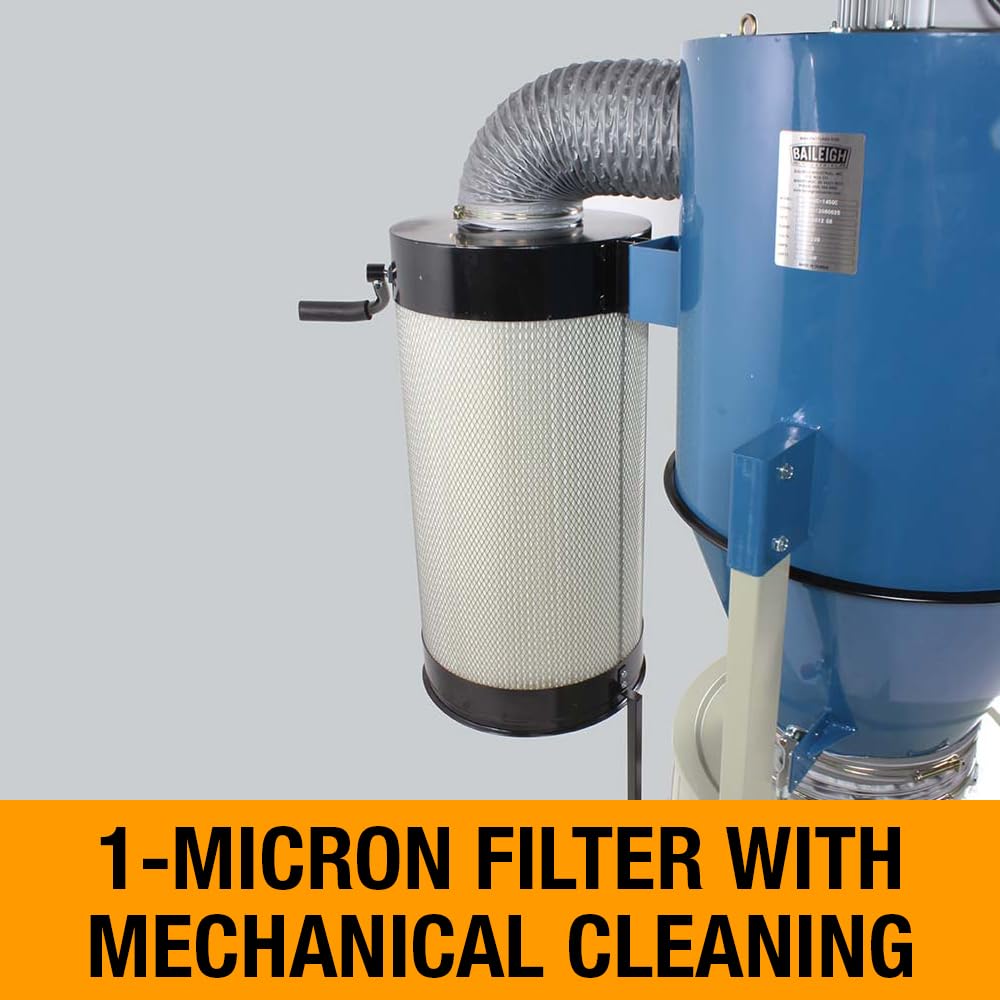 Baileigh 2-HP Cyclone Dust Collector, 220V 1PH, 1,450 CFM, 1-Micron (DC-1450C)