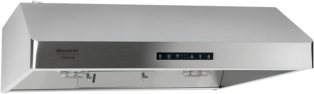 Pacific Trusteam 30" Under Cabinet Hood, Auto Steam Cleaning, 900+ CFM Powerful Vent, Ultra Quiet Performance Hood, Stainless Steel Color, 2 Dual-Level LED Light Strips, High-Tech Touch Control (30')