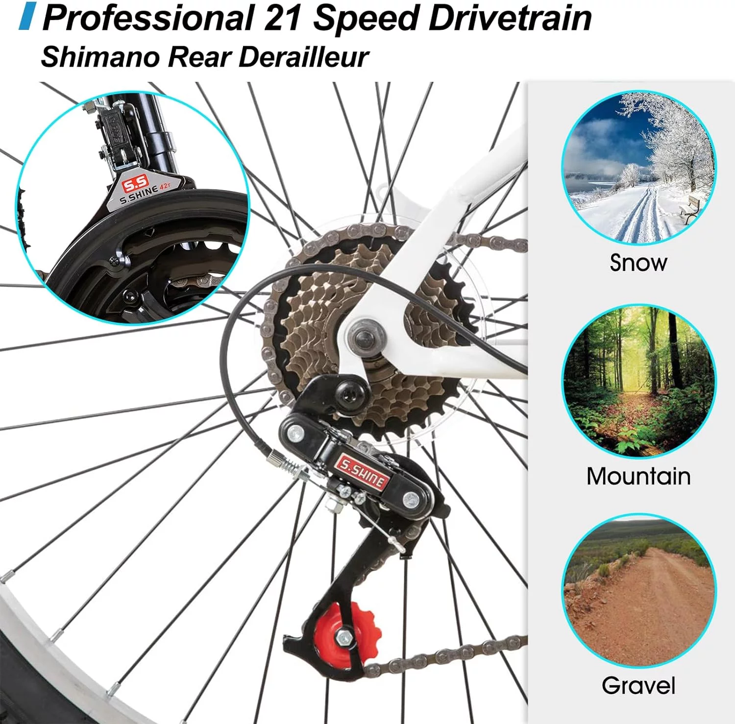 Hiland 24 26 inch Mountain Bike for Men Women, 21 Speeds MTB Bicycle for Adult Youth