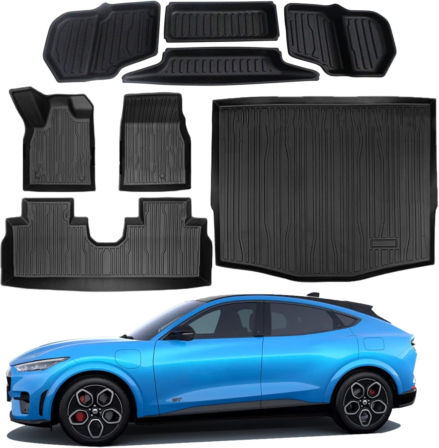 COSLAKE for Mustang Mach E Cargo Liner, Mustang Mach E Accessories 2021 2022, All-Weather Cargo Mat, TPE & Waterproof, 3D Cargo Liner Rear Trunk Mat Compatible with 2021 Mach-e Accessories, Black