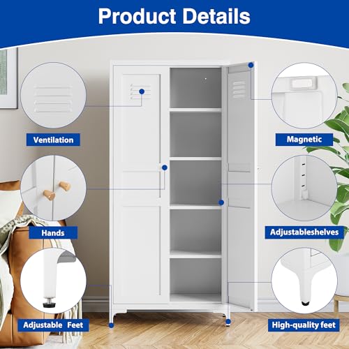 Kitchen Pantry Storage Cabinet with Adjustable Shelves Metal Cupboard Storage Cabinet with Adjustable Feet Pantry Cabinet for Kitchen, Living Room Dinning Room Bathroom. (Black, 61 inch)