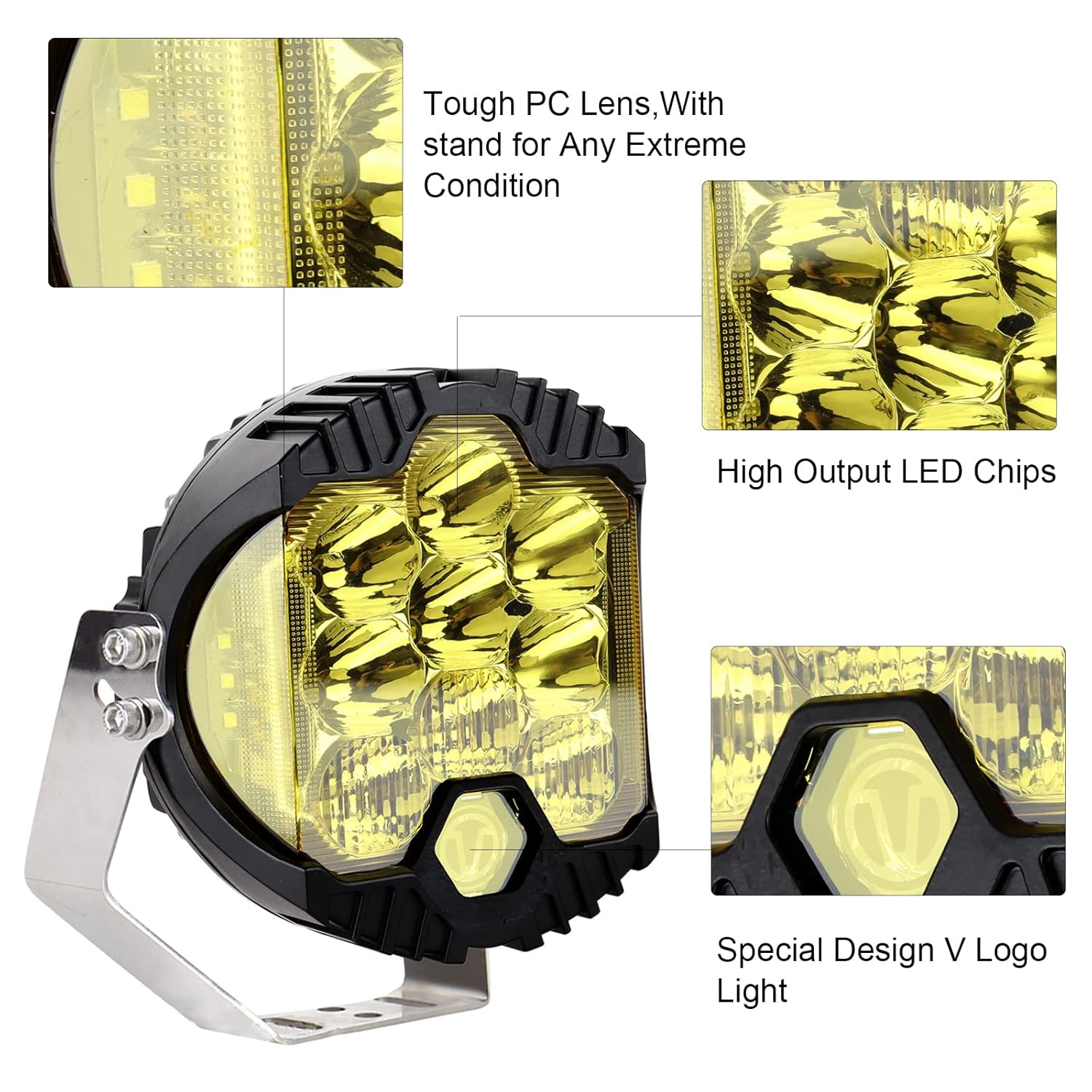 JoaSinc 7 Inch 90W Side Shooter Led Light Pod LED Light Bar Yellow Lens Combo Spot Flood Off Road Amber Fog Lights Driving Lamp IP67 Waterproof for Truck SUV ATV Car Boat