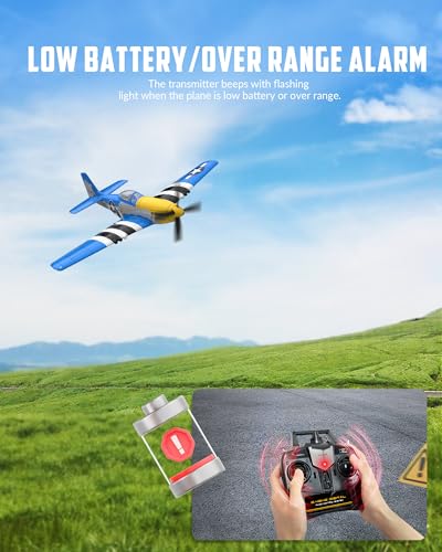 VOLANTEXRC RC Plane, 4 Channel Remote Control Airplane Fighter RTF with 6-Axis Gyro, 3 Modes & Aerobatics Easy to Fly, 2.4GHz Radio Controlled Aircraft for Beginners, Boys & Adults, P51D Mustang, Red