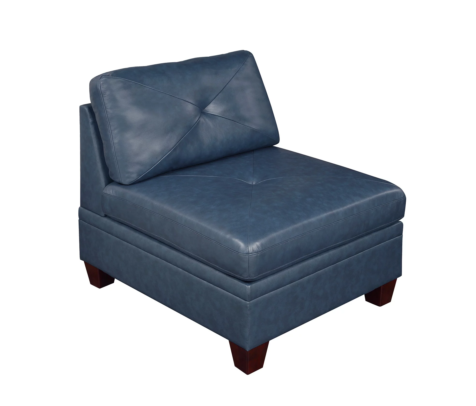 Ink Blue Top Grain Leather 7pc L-Sectional Sofa Contemporary Living Room Furniture Wedge Ottoman Armless Chair Cushion Couch