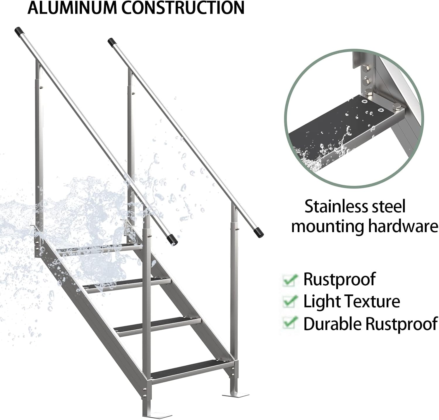 UNKLE METAL Dock Ladder Aluminum 4 Steps Pontoon Boat Ladder 350 Lbs Load Wider Pedals Hand Railings Anti-Slip Rubber Mat Removable Deck Flip up Dock Swim Ladder Lake Marine Boarding Steps Pool Yacht