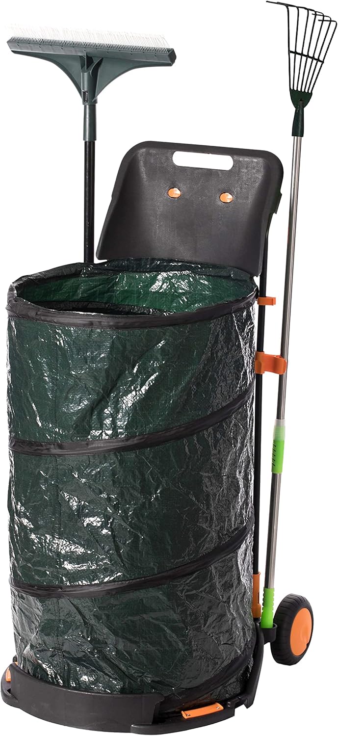 Gardenised All Purpose Garden Cart and Leaf Collector, Bonus Hand Leaf Rakes Included,Green
