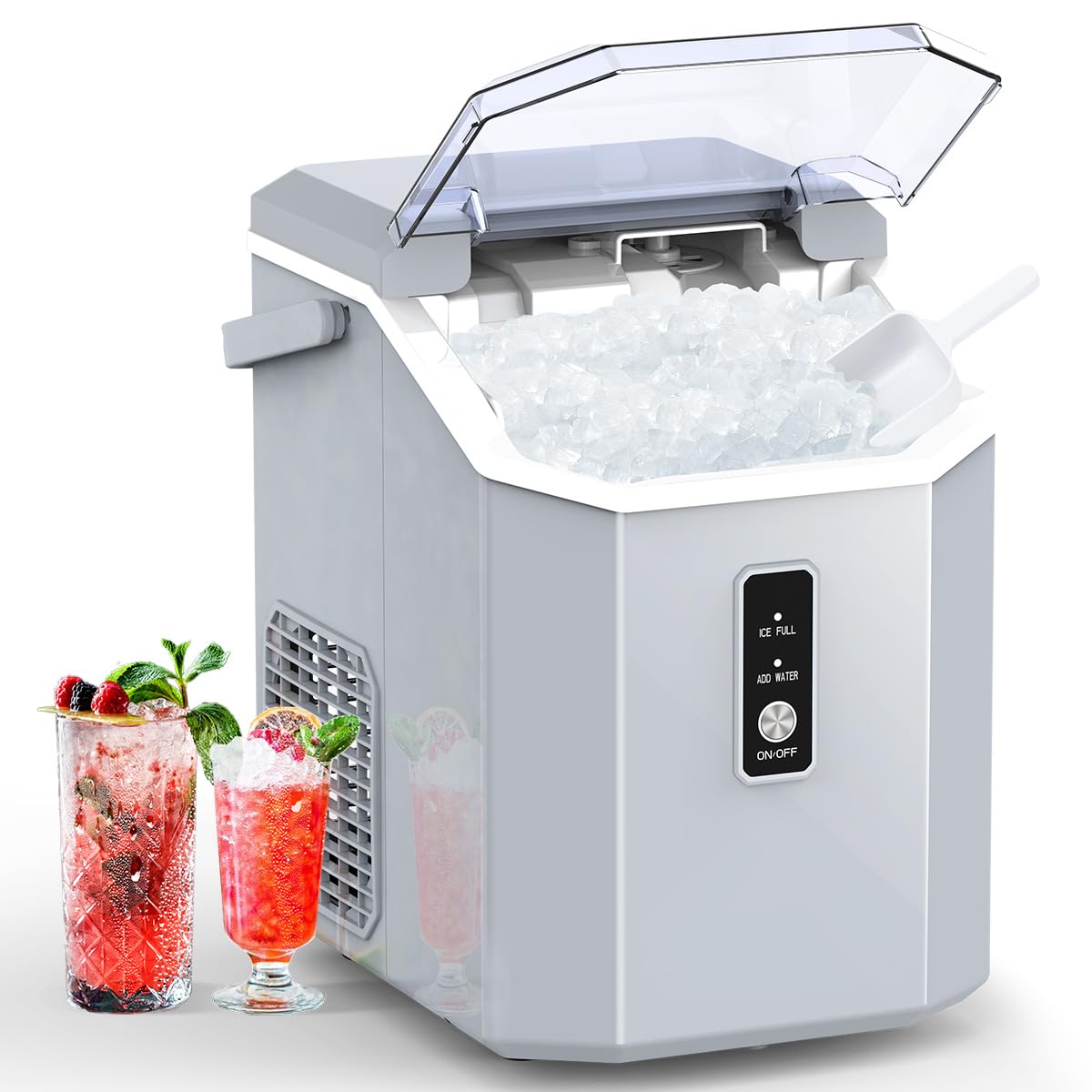 COWSAR Ice Maker, Nugget Ice Maker Machine, Portable Ice Machine with Self-Cleaning, 34Lbs/Day, Ice Makers Countertop with Handle, Ice Scoop and Basket for Home Office Party