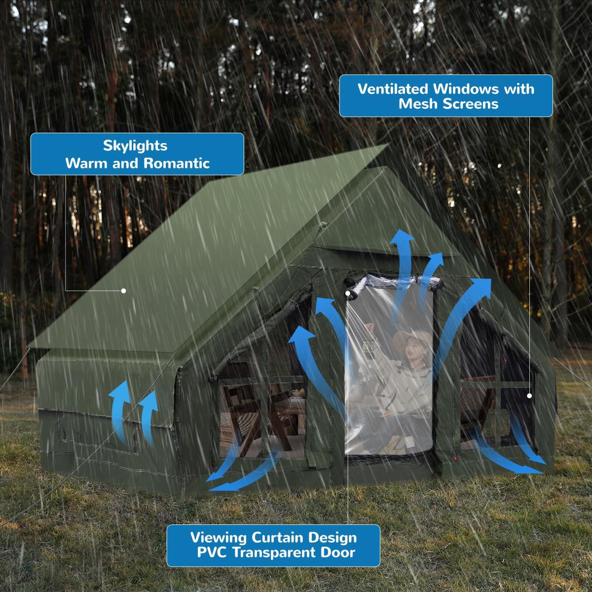 Inflatable Camping Tent with Pump, 4 Season Inflatable Tents for Camping,Inflatable Tent Waterproof Easy Setup Glamping Tent