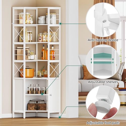 YITAHOME Corner Bookshelf with Storage, 7-Tier Corner Shelf with Doors, Large Corner Bookcase Display Rack for Living Room Bedroom Home Office, White