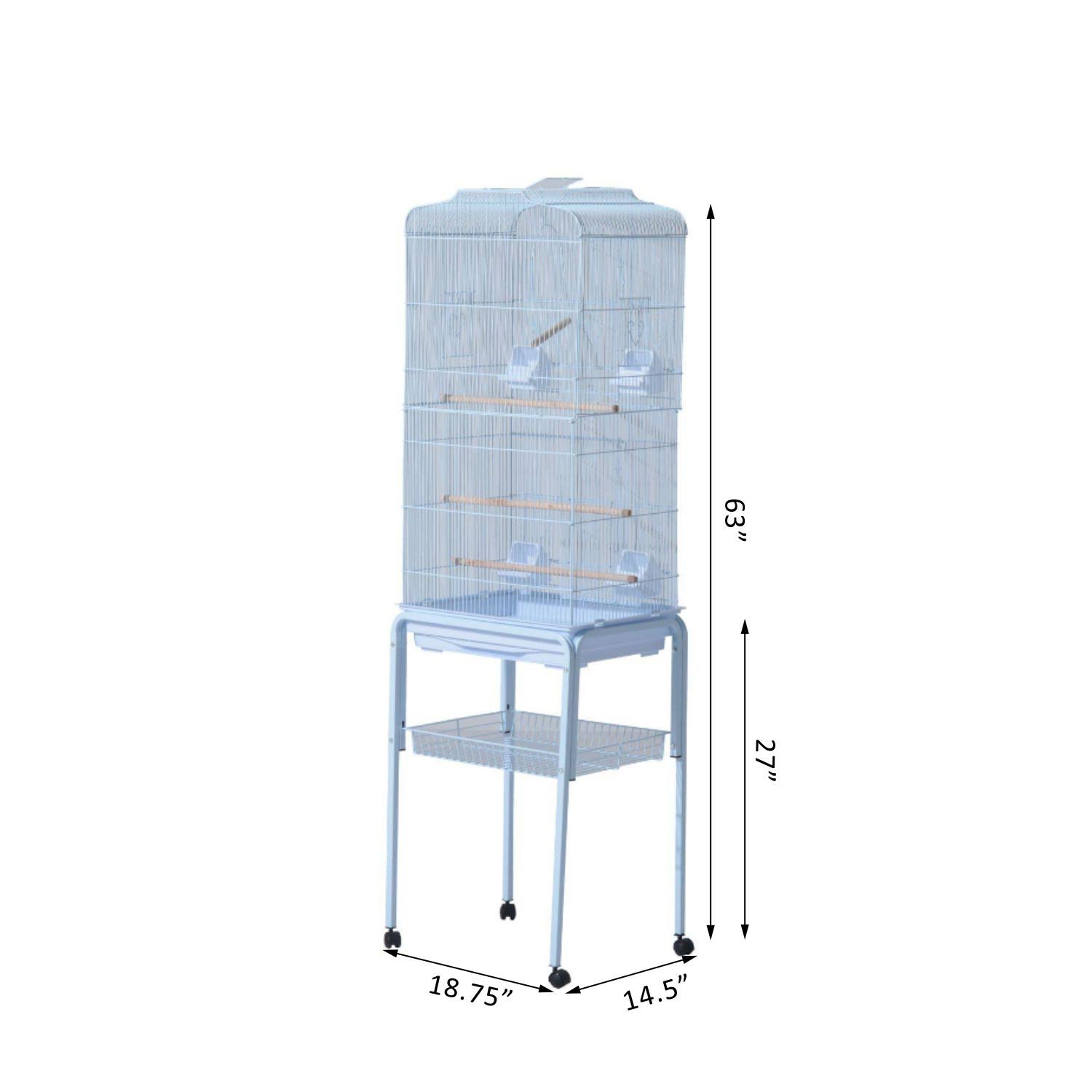 Pawhut 63x22 Bird Cage Large Finch Parrot Conure Metal Wheels Play Top House Pet Supplies - White