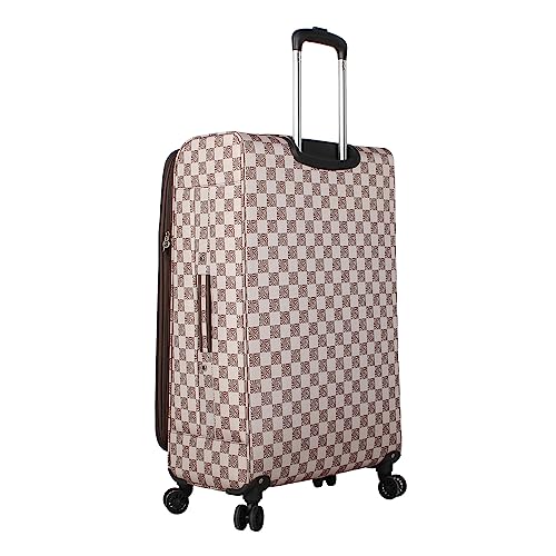 steve madden Designer Luggage - Checked Large 28 Inch Softside Suitcase - Expandable for Extra Packing Capacity - Lightweight Bag with Rolling Spinner Wheels (Noble Black/Grey, 28in)