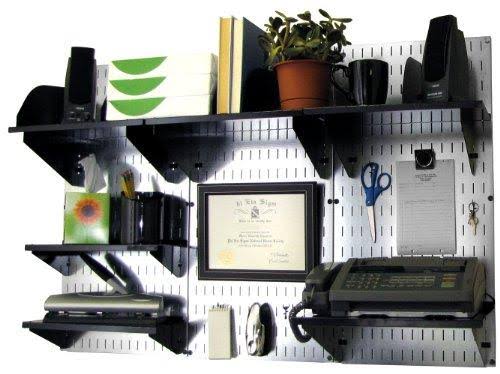 Wall Control Office Wall Mount Desk Storage and Organization Kit; Black and White
