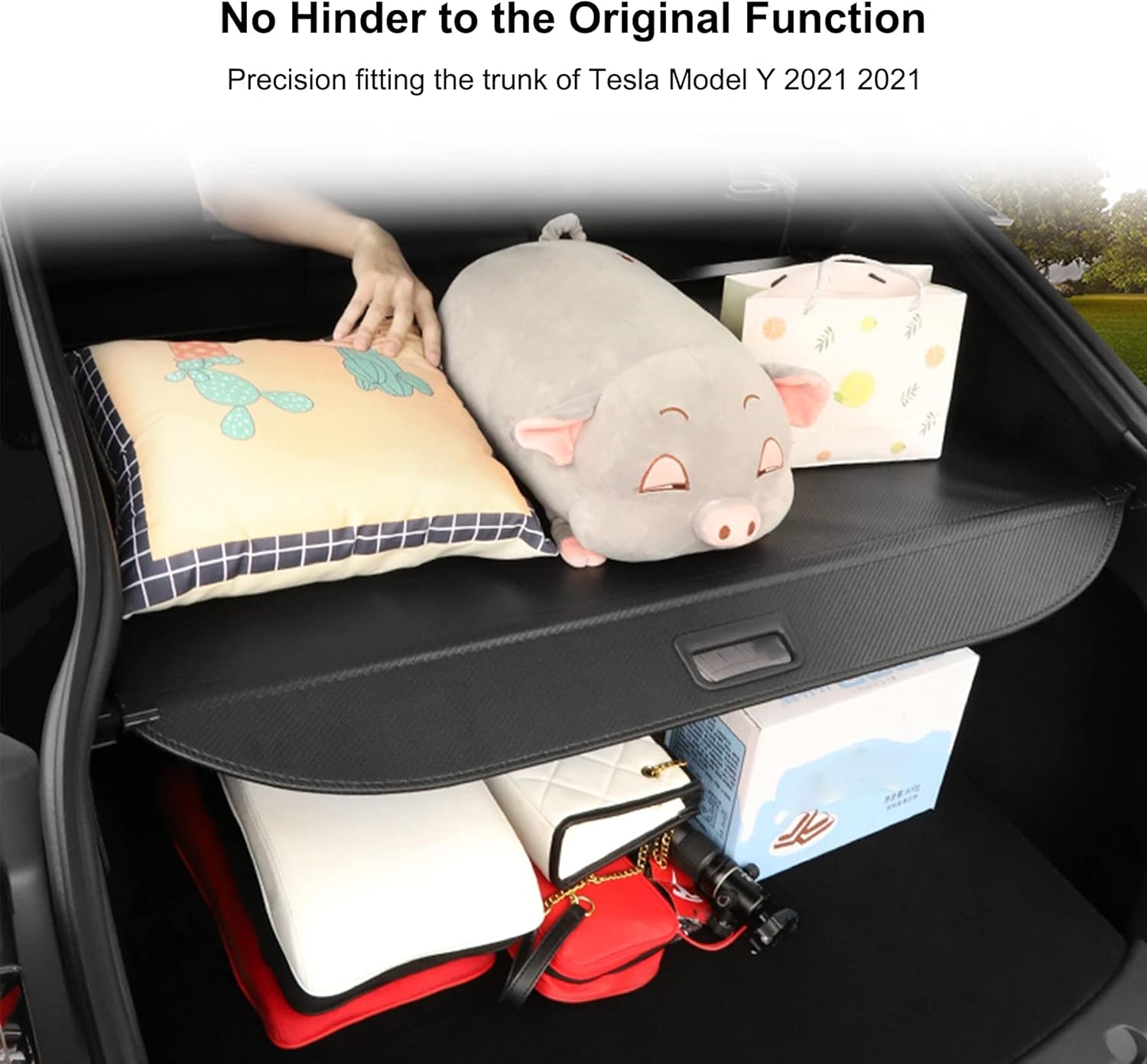 Cargo Cover for Tesla Model Y 2020 2021, Rear Trunk Shield Privacy Cover, Trunk Cargo Retractable Security Shade Cover, Black Waterproof Canvas