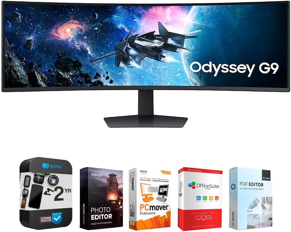 SAMSUNG 49" Odyssey G9 G95C DQHD 240Hz DisplayHDR 1000 Curved Gaming Monitor Bundle with Tech Smart USA Elite Suite 18 Standard Editing Software Bundle + 1 Year CPS Enhanced Protection Pack