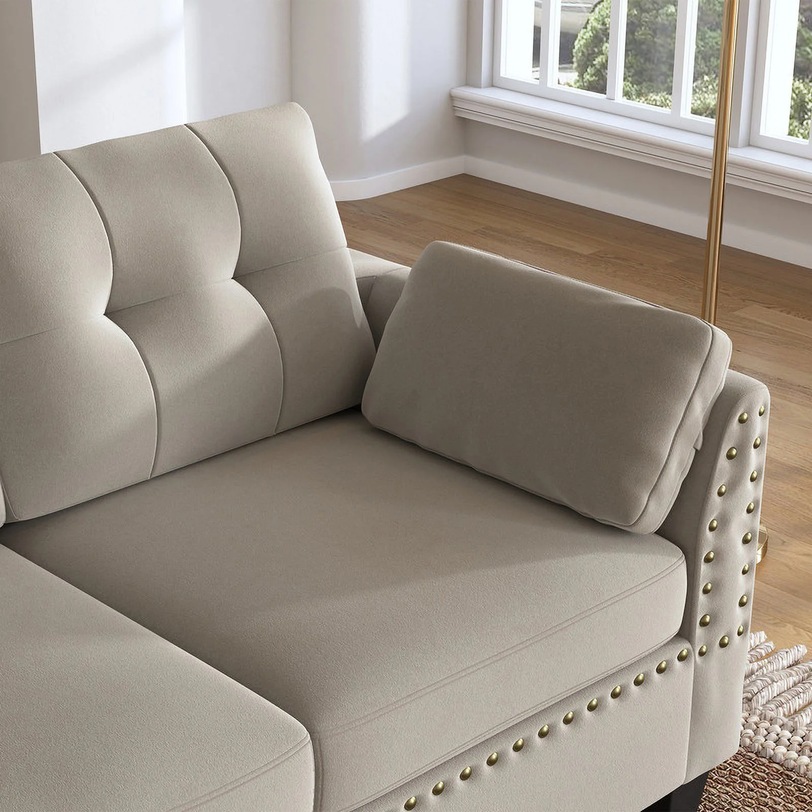 HONBAY Reversible Sectional Sofa L-Shaped Corner Sofa Couch for Living Room and Small Space Apartment, Pearl Grey