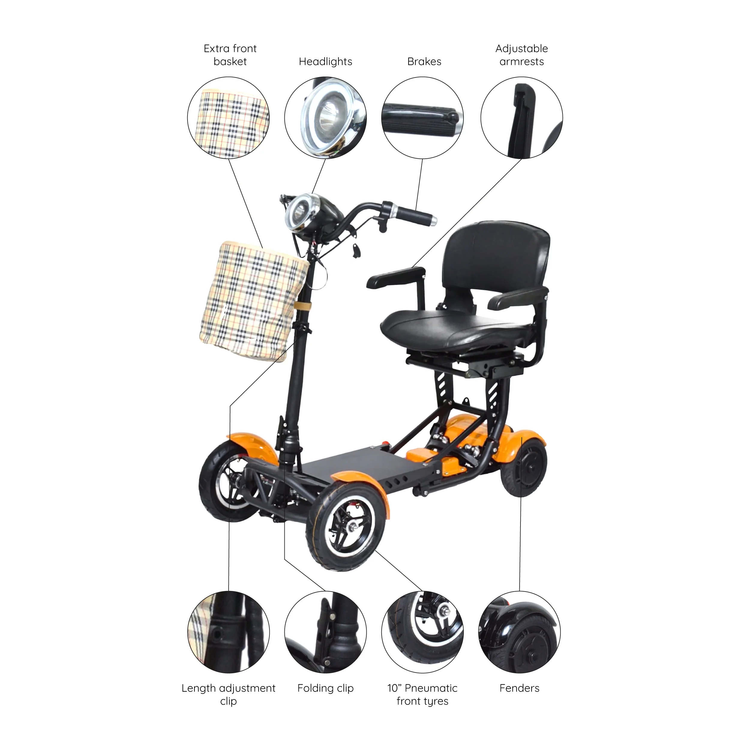 Bangeran Electric Mobility Scooter, 4 Wheel Foldable Portable, Up to 12 Miles - Blue