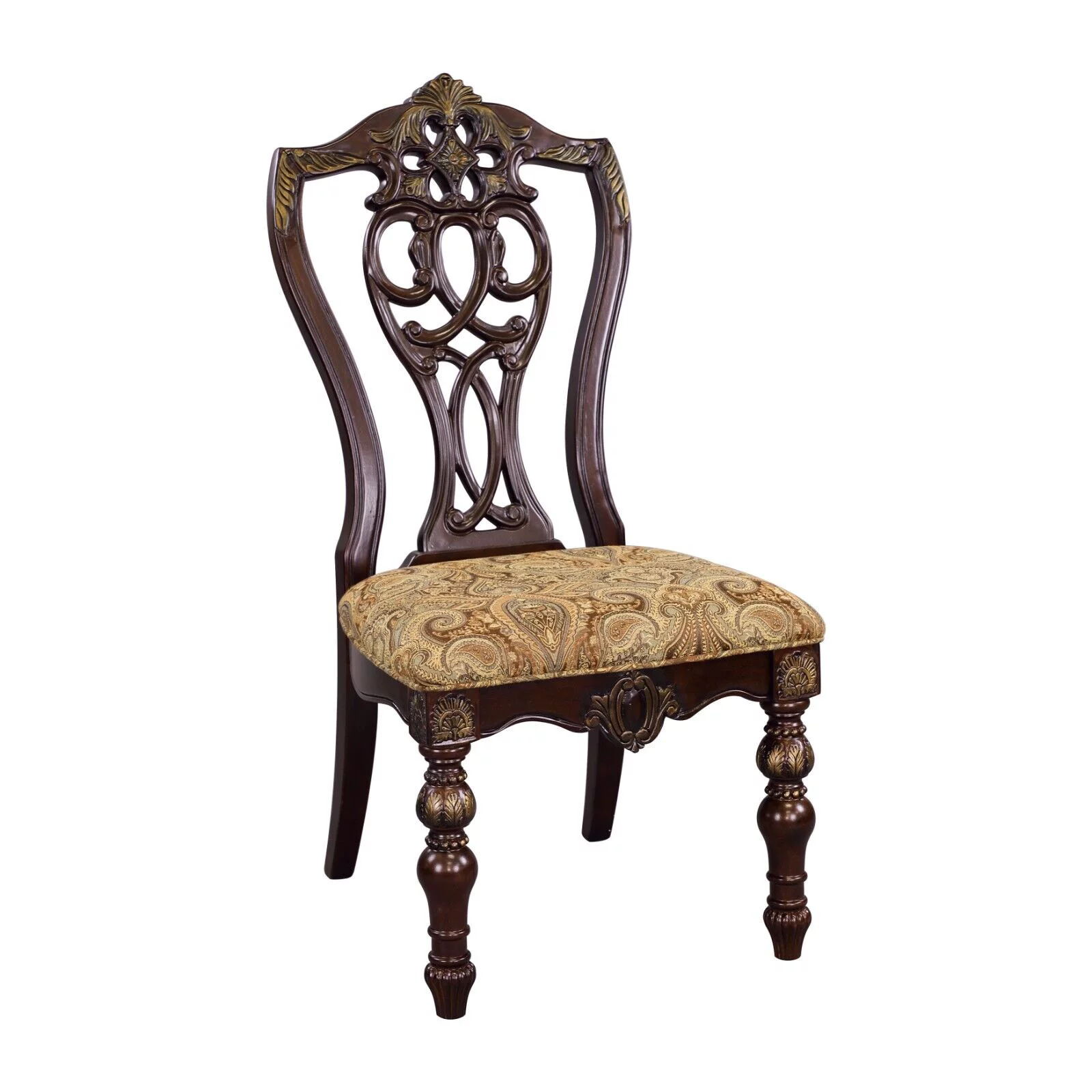 Formal Traditional Dark Cherry Finish Dining Set 5pc Dining Table 4 Side Chair 2x Extension Leaves Gold Tipping