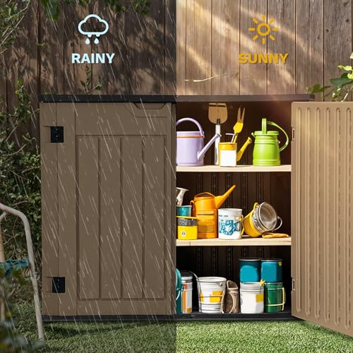 DWVO Outdoor Weather-Resistant Horizontal Storage Shed, 35 Cu Ft Capacity, Lockable and Waterproof, Suitable for Storing Garden Tools, Light Gray
