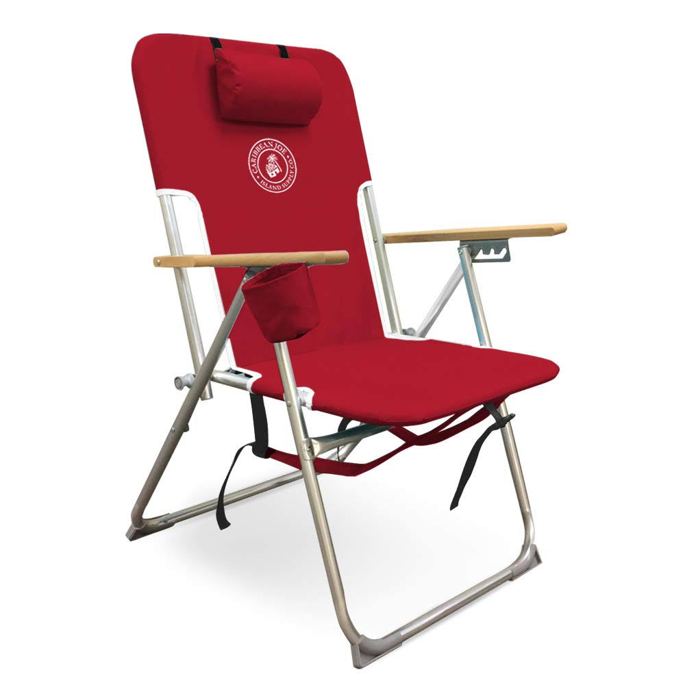 Caribbean Joe High Weight Capacity Back Pack Beach Chair, Red