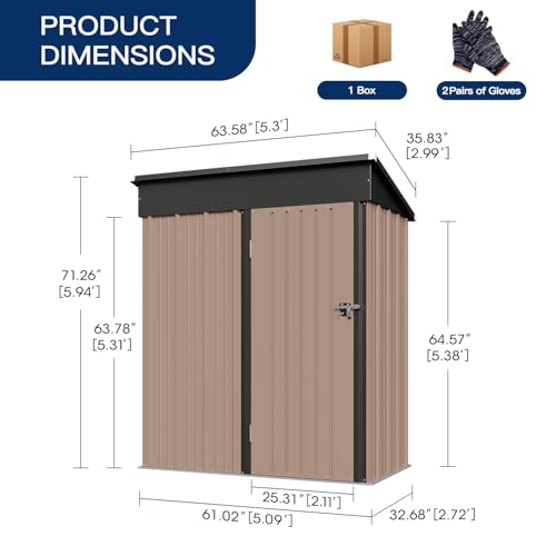 Aoxun 6x3.9 FT Shed with Base Metal Outdoor Storage Shed Garden Shed with Lockable Doors Tool Shed Bike Shed for Backyard, Patio, Poolside (Brown)