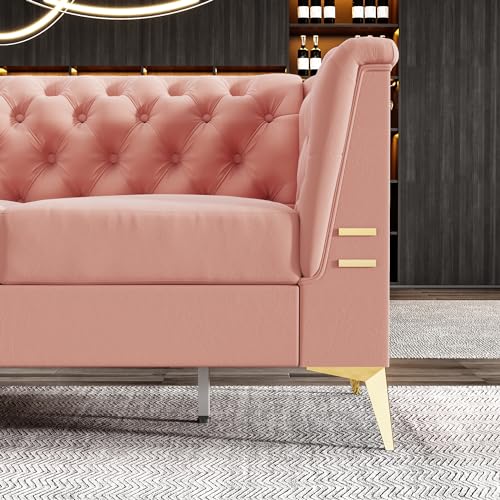 83.46'' Modern Chesterfield Velvet Sofa 3 Seater Fashion Couch with Gold Metal Legs Couches for Office,Living Room,Apartment,Furniture (83.46" White)